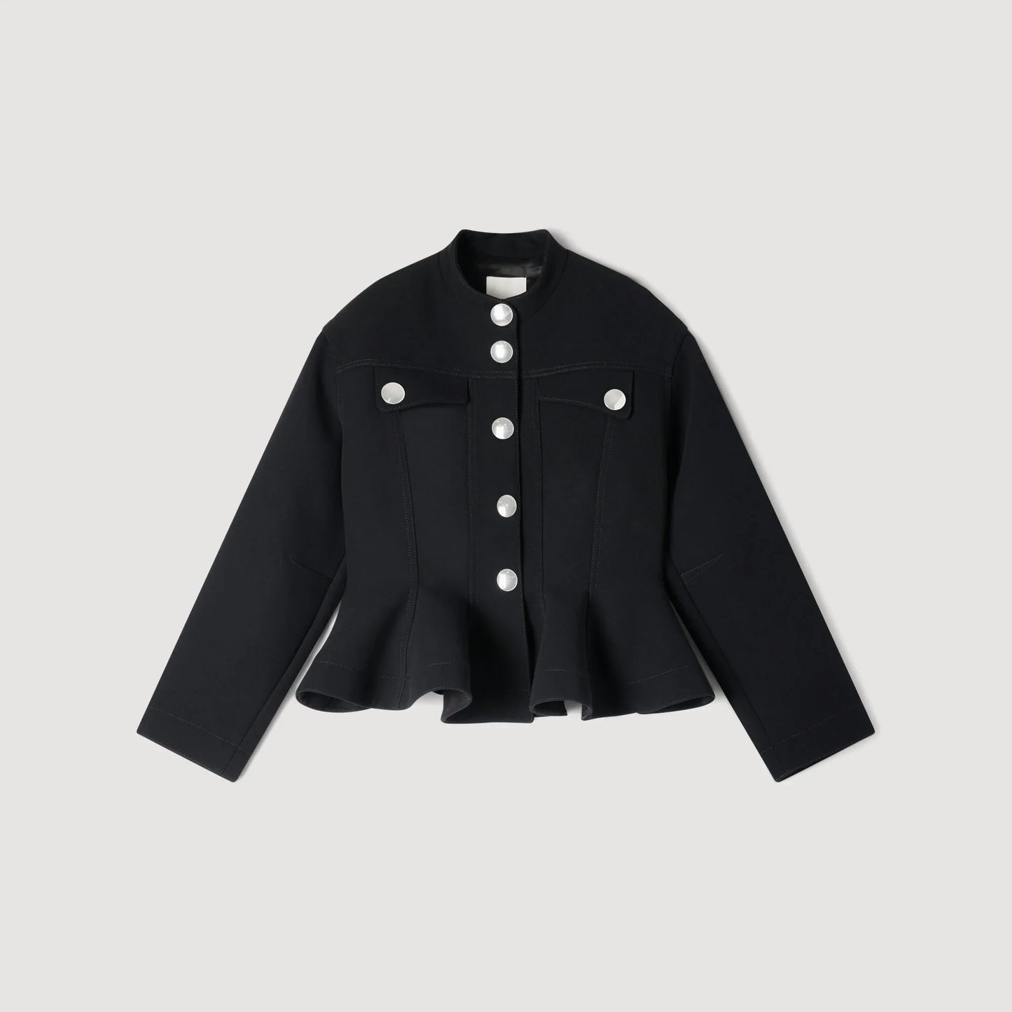 Julie Cropped Ruffled Peplum Jacket Black