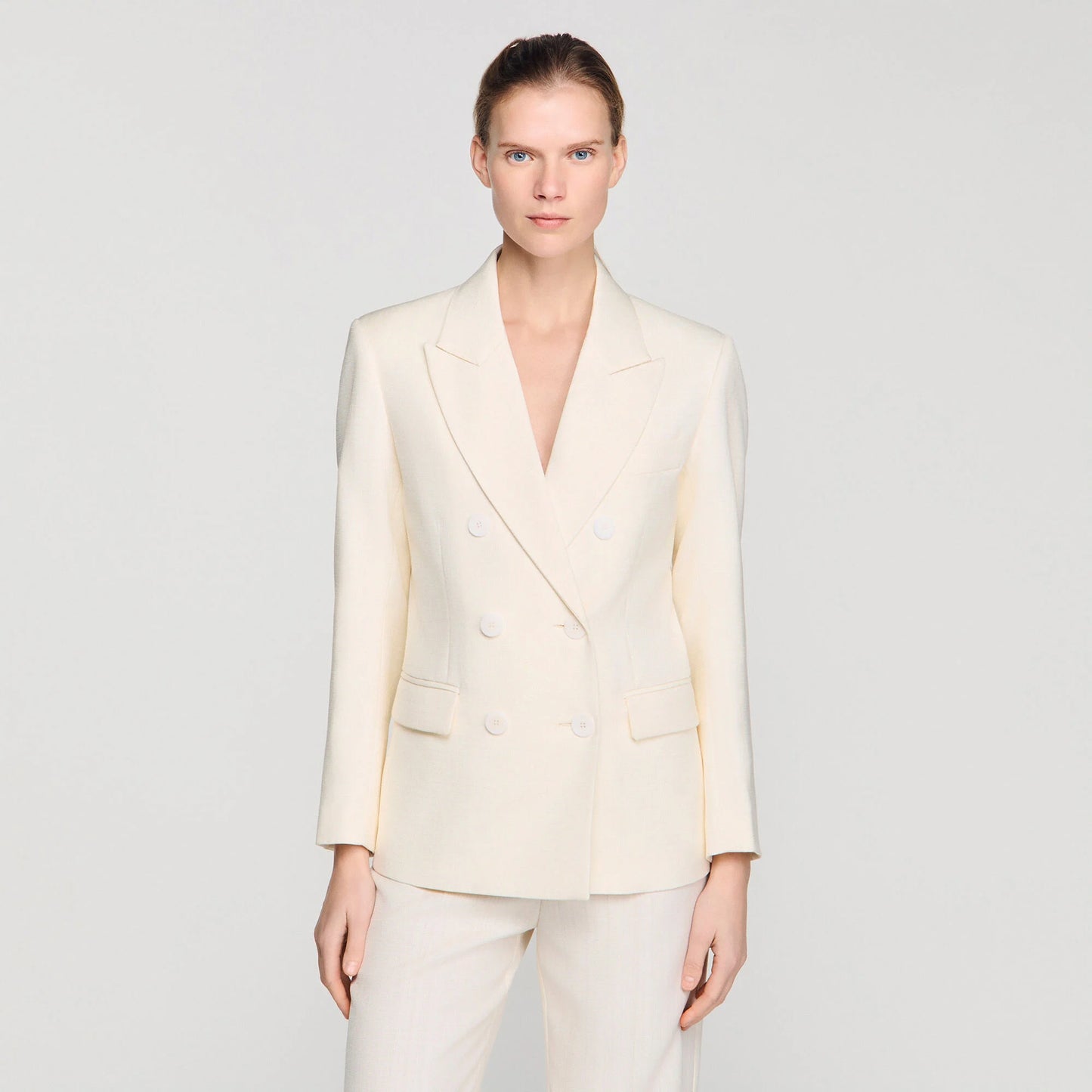 Tony Double-Breasted Suit Jacket Ecru