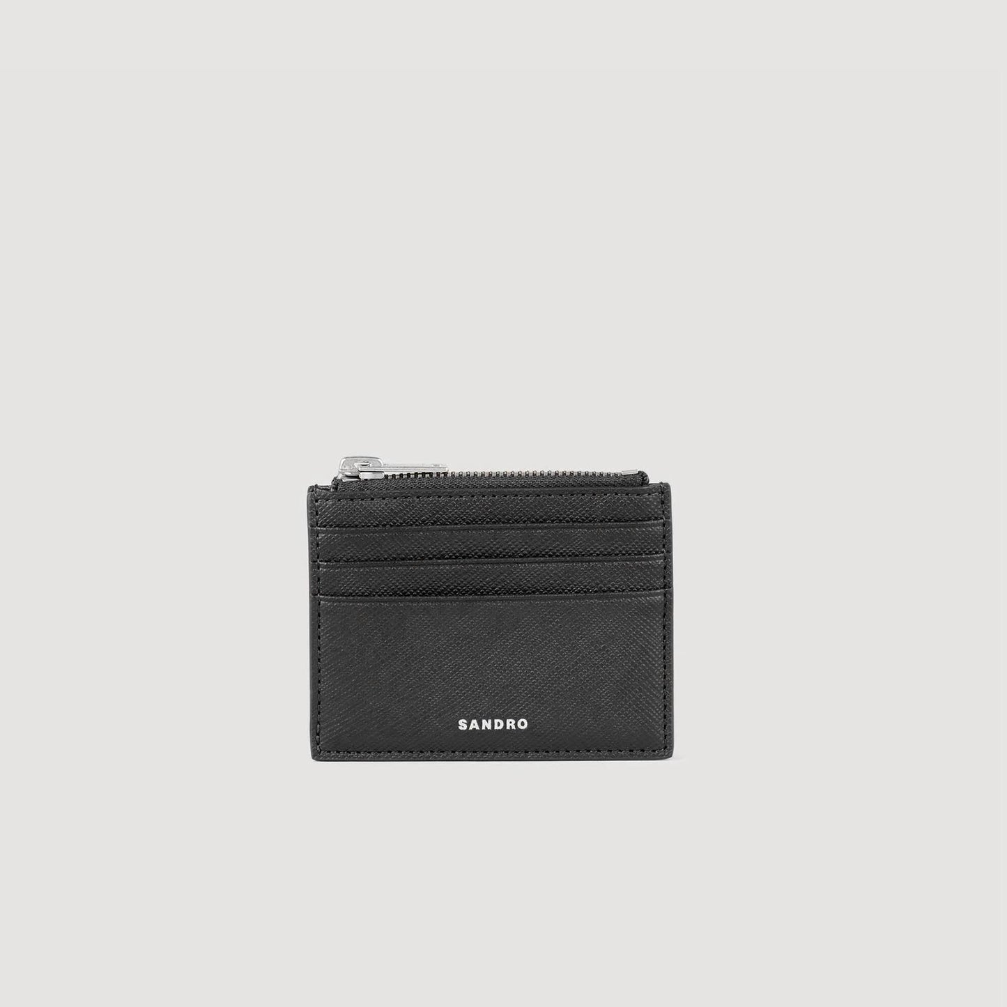 Zipper Leather Card Holder Black