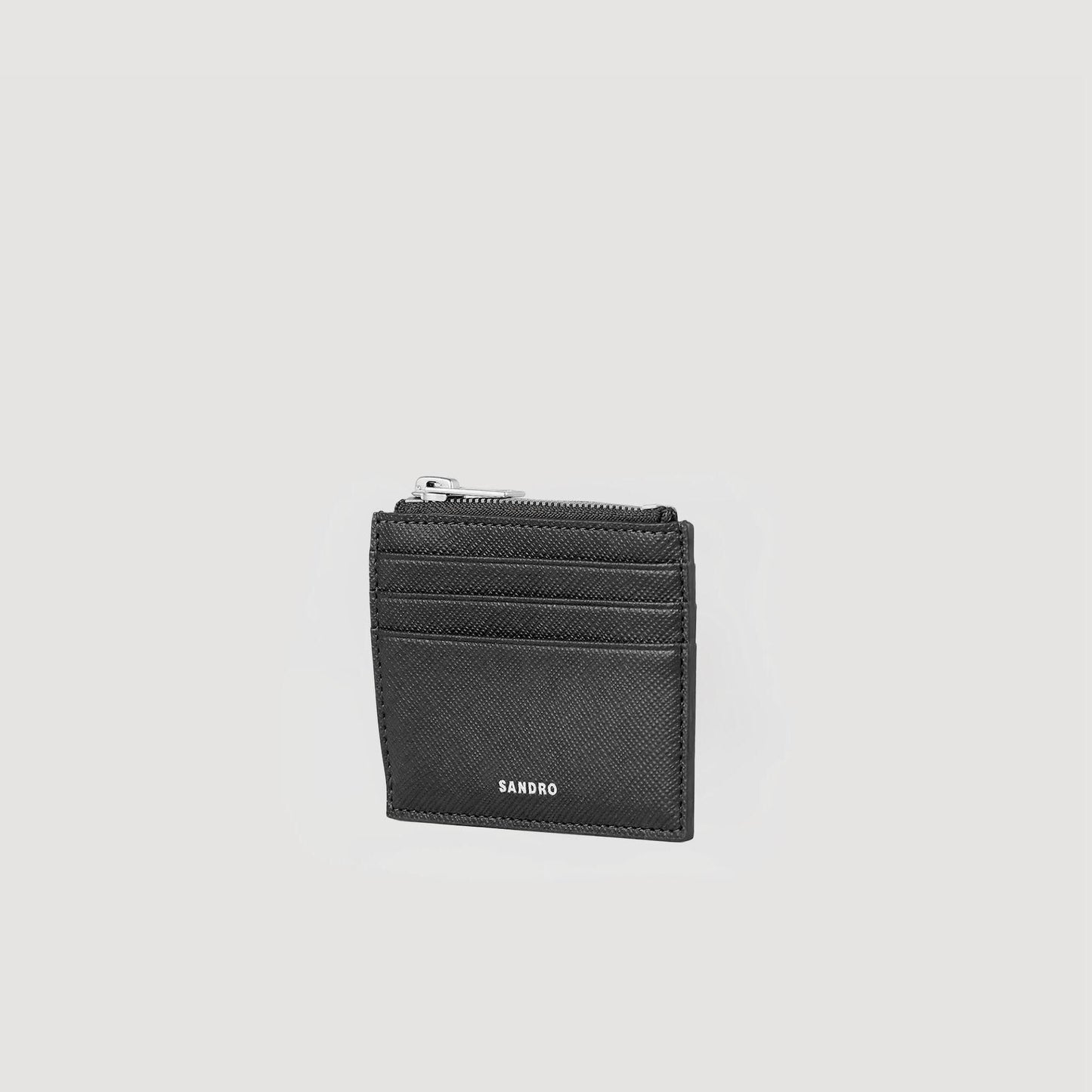 Zipper Leather Card Holder Black