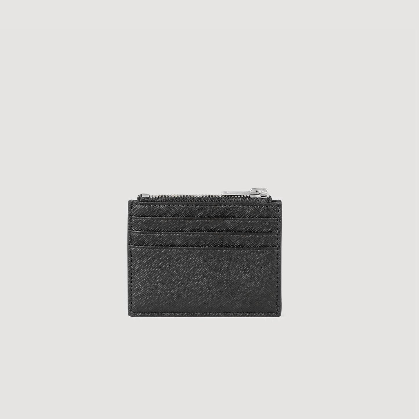 Zipper Leather Card Holder Black