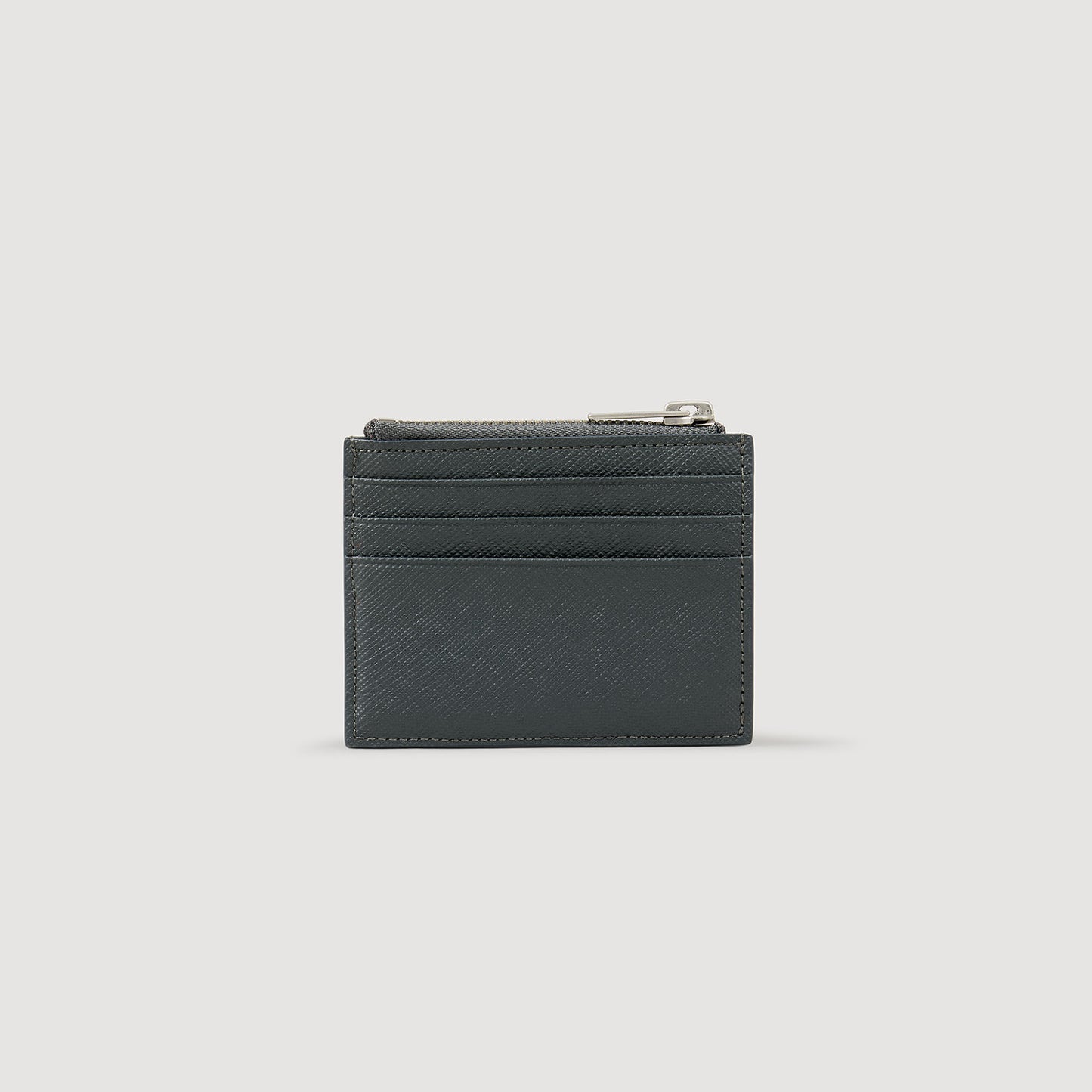Zipper Reconstituted Leather Cardholder Steel