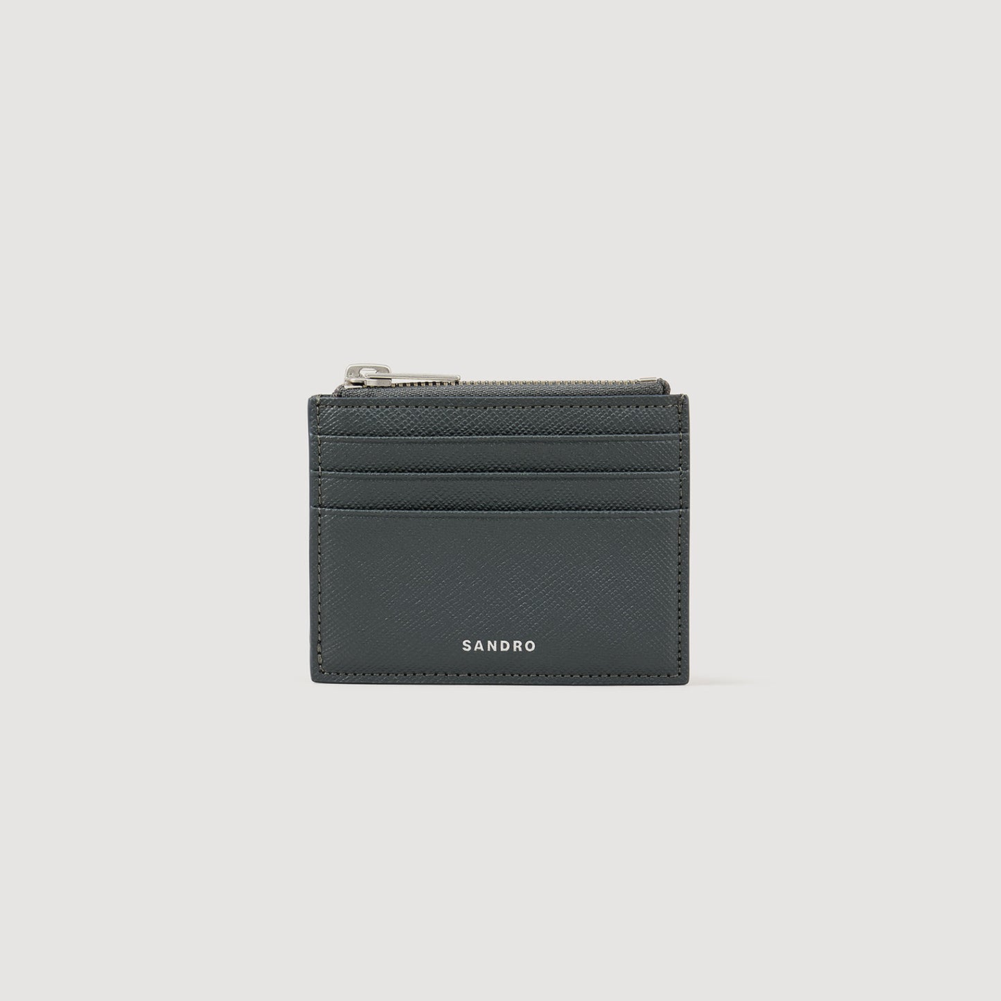 Zipper Reconstituted Leather Cardholder Steel
