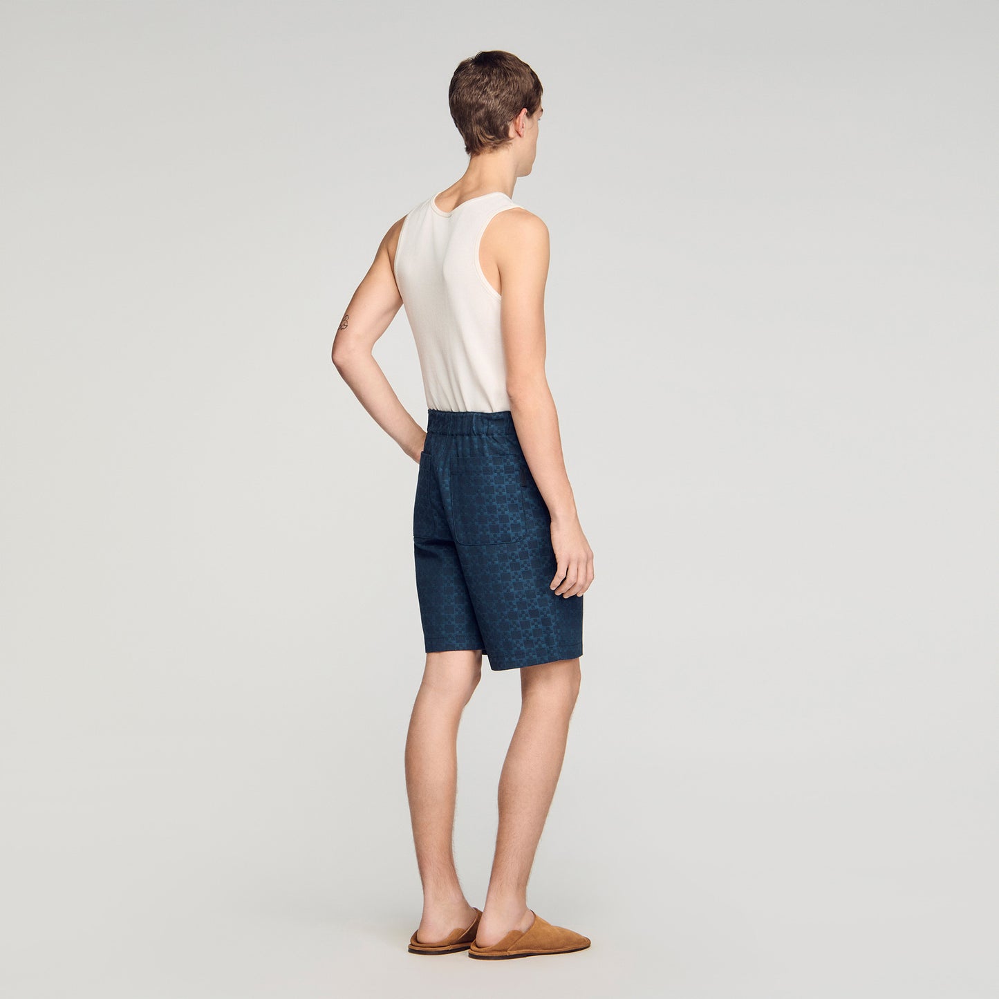 Denim Cross Short Square Cross Denim Shorts Navy Blue