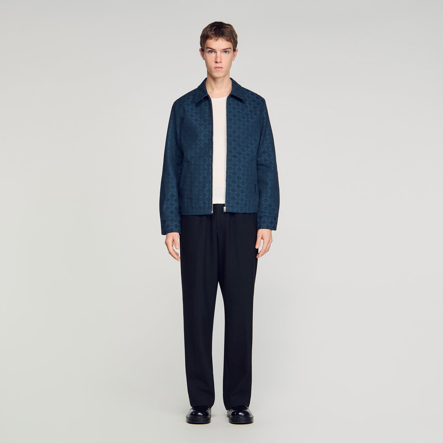 Fitted Cross Jacket Square Cross Denim Jacket Navy Blue