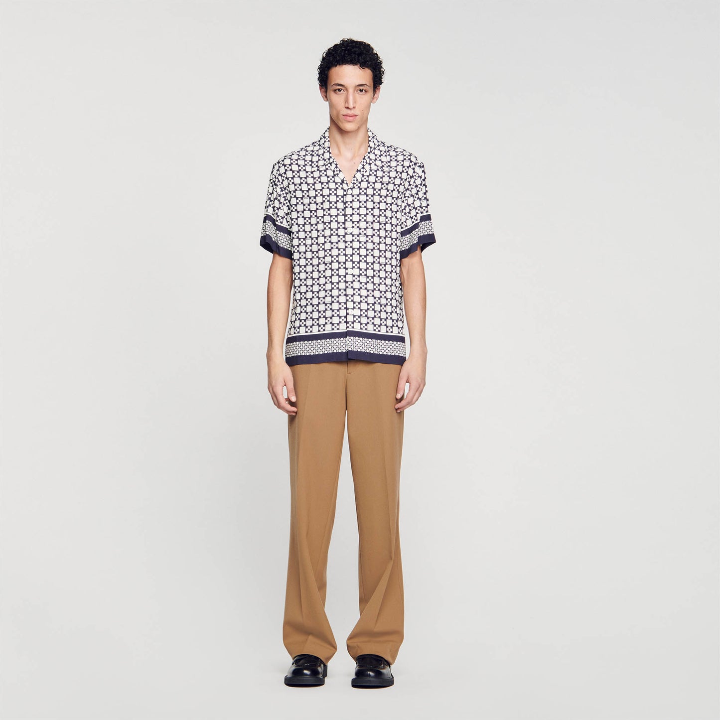 Square Cross Short-Sleeved Shirt Ecru / Navy