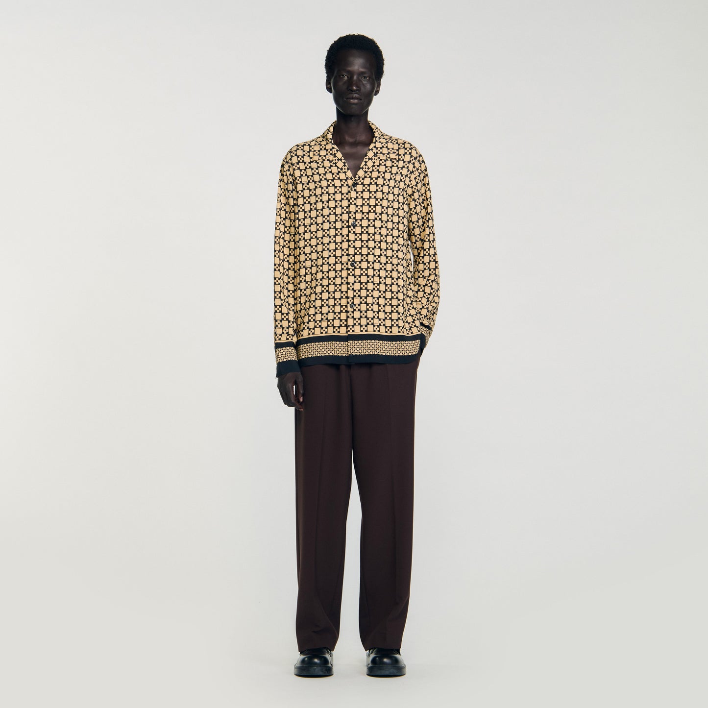 Square Cross Ml Printed Loose-Fit Shirt Beige