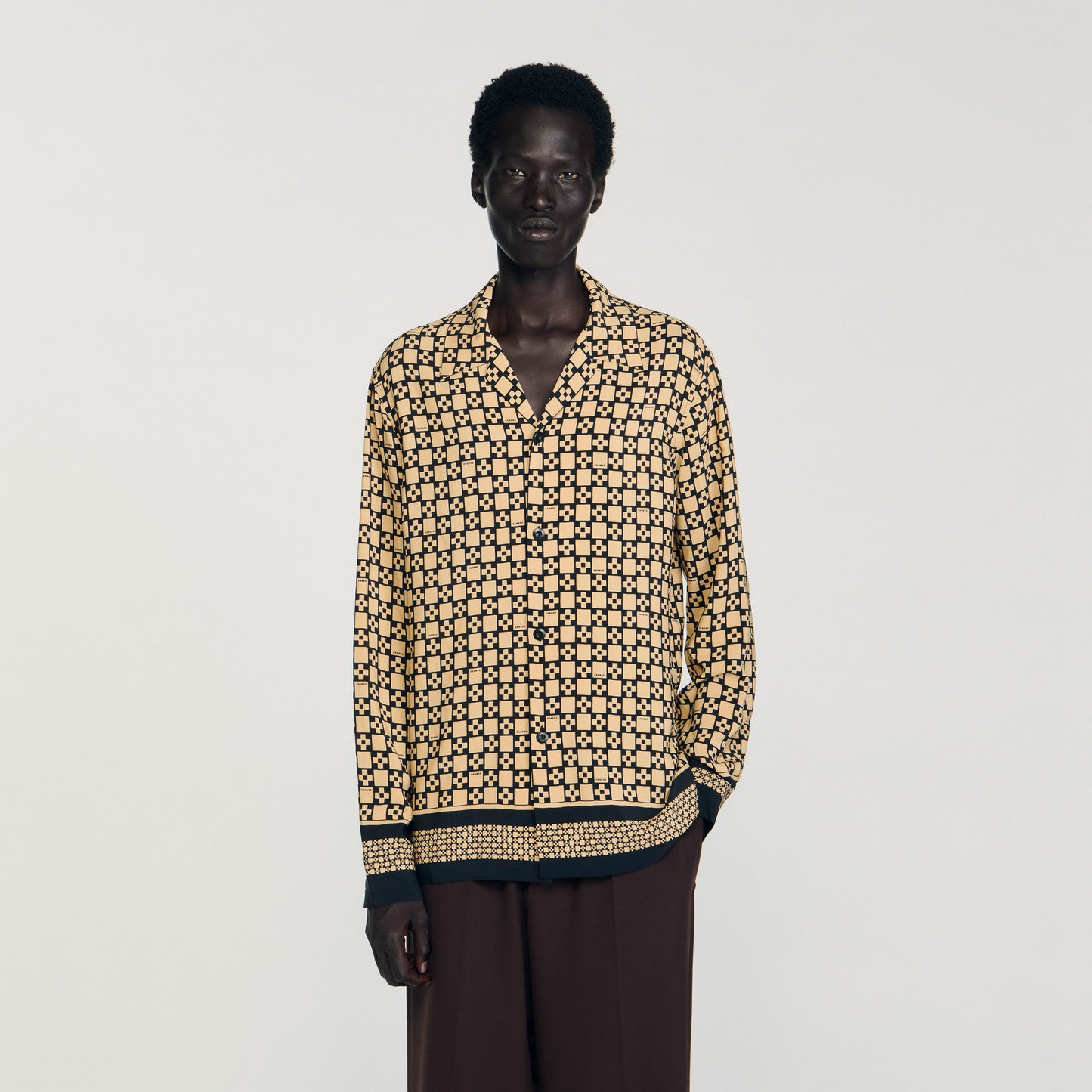 Square Cross Ml Printed Loose-Fit Shirt Beige