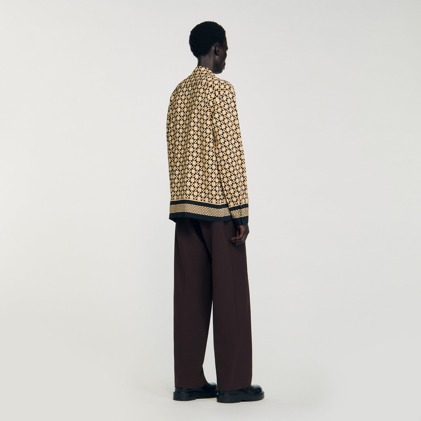 Square Cross Ml Printed Loose-Fit Shirt Beige