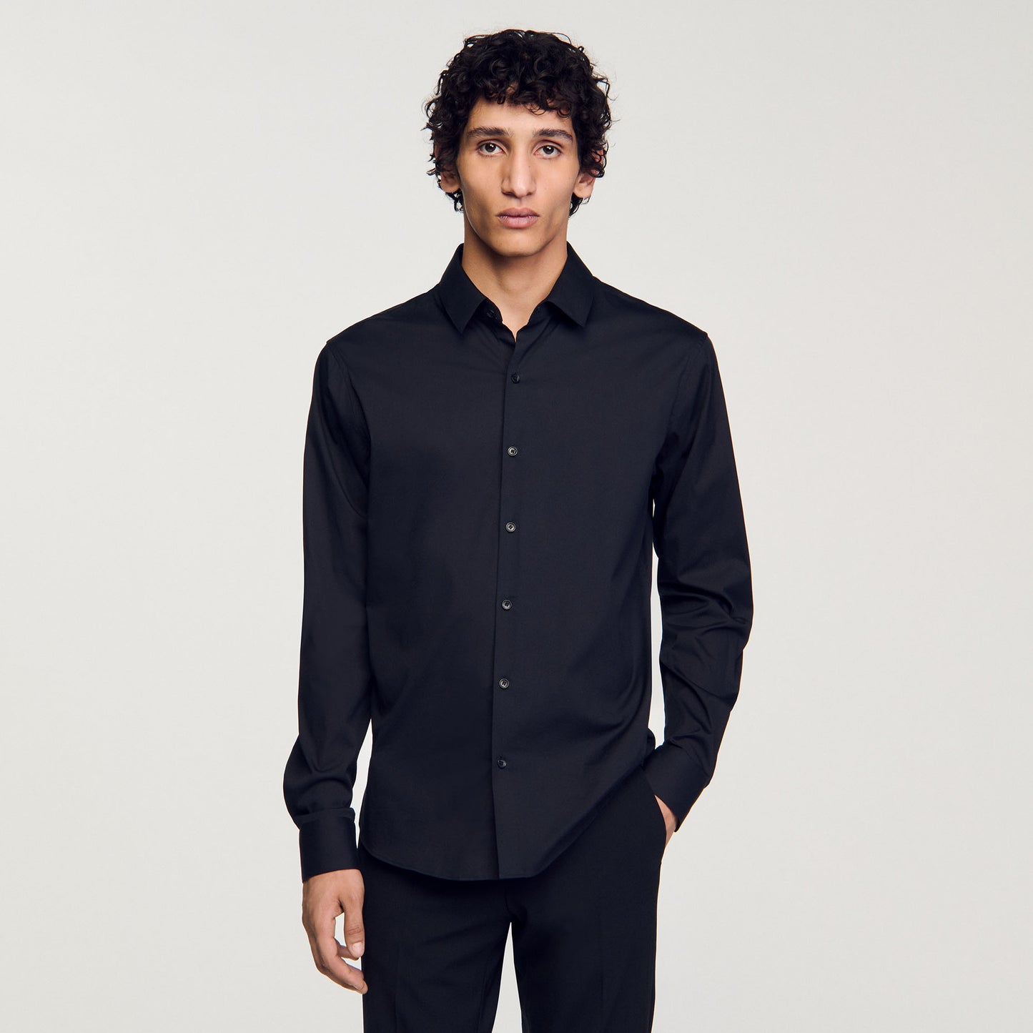 New Seamless Stretch Plain Shirt Black