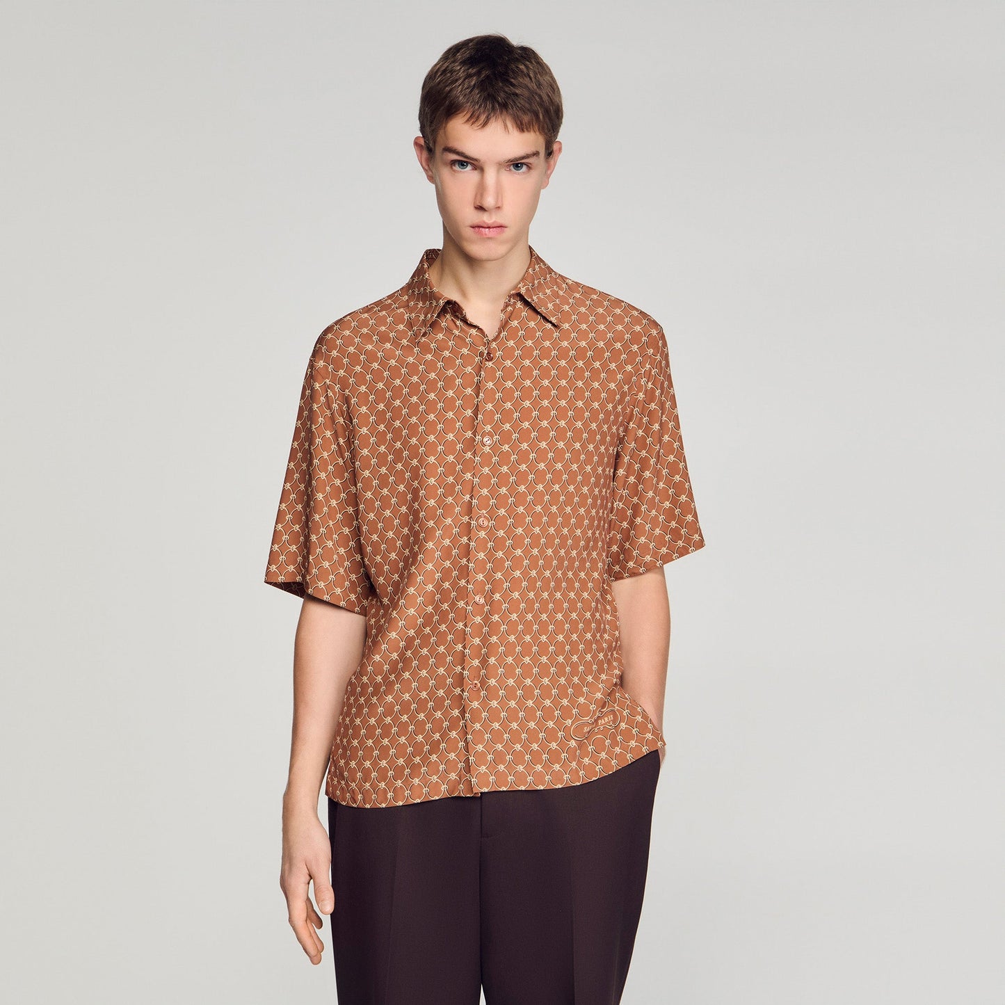 Catena Shirt Mc Link Print Loose-Fit Shirt CAMEL