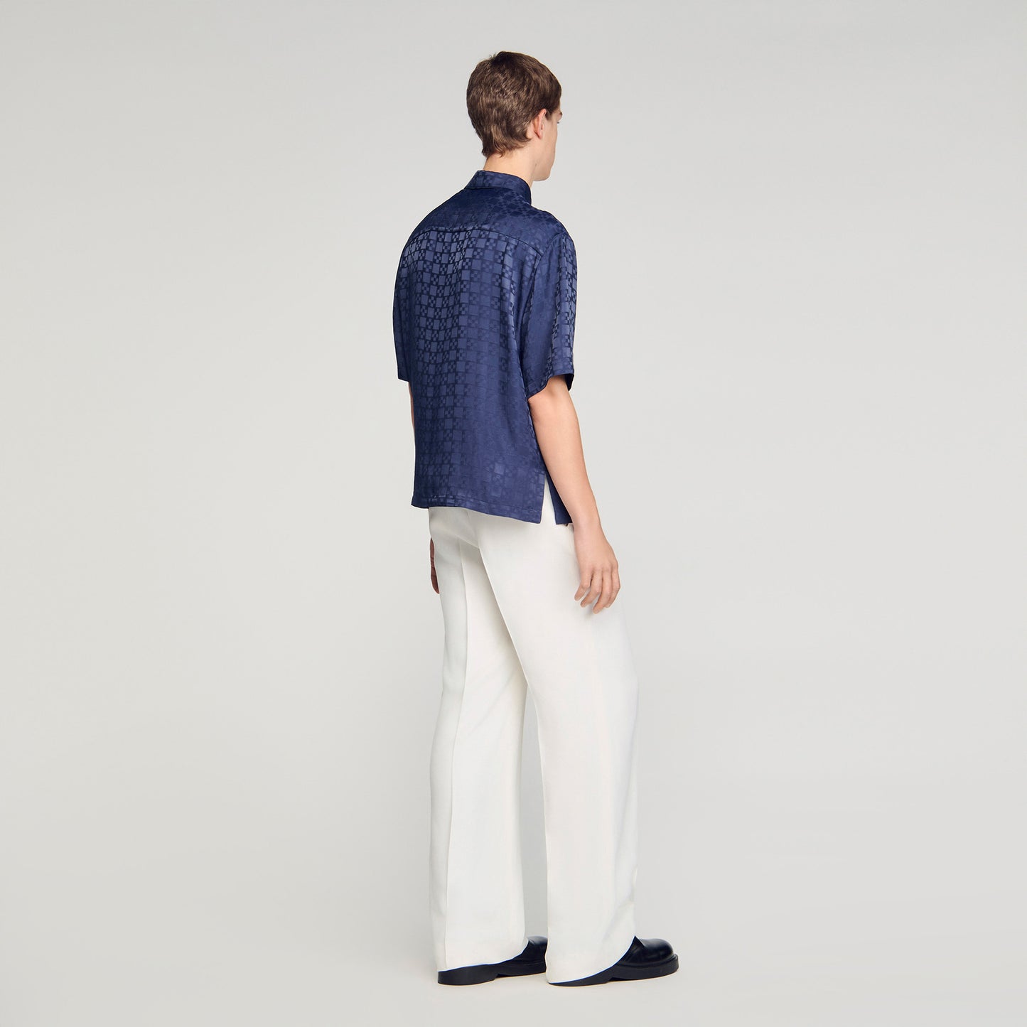 Jacquard Cross Shirt Mc Square Cross Loose-Fit Shirt Navy Blue