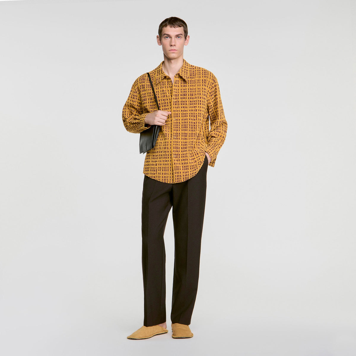 Thread Shirt Shirt with velvet flocking Mustard
