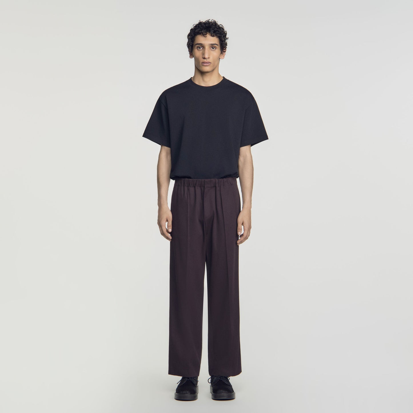 Alpha Cotton Large Wide-Leg Elastic Waist Trousers Chocolate