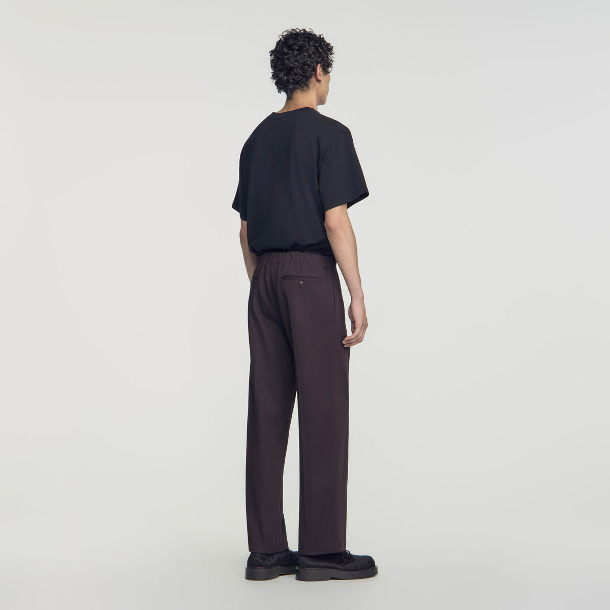 Alpha Cotton Large Wide-Leg Elastic Waist Trousers Chocolate