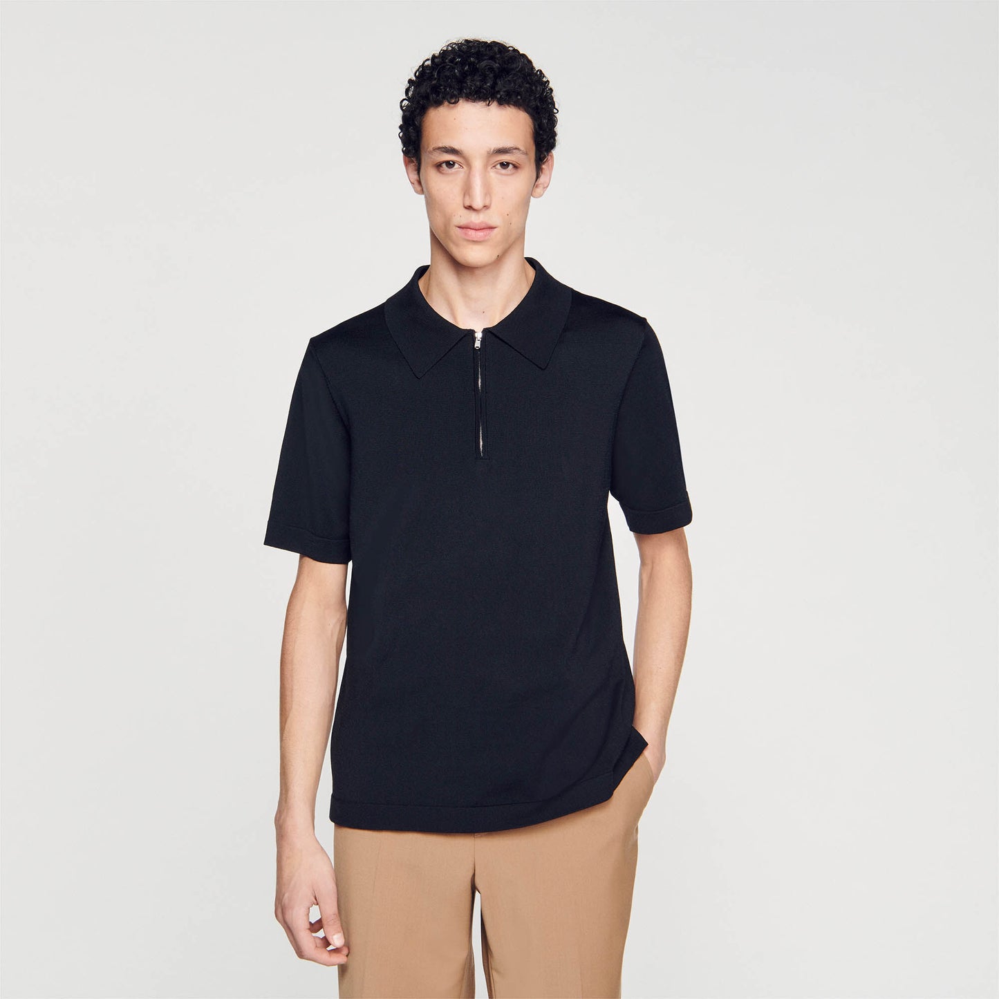 Knitted Polo Shirt With Zip Collar Fonte