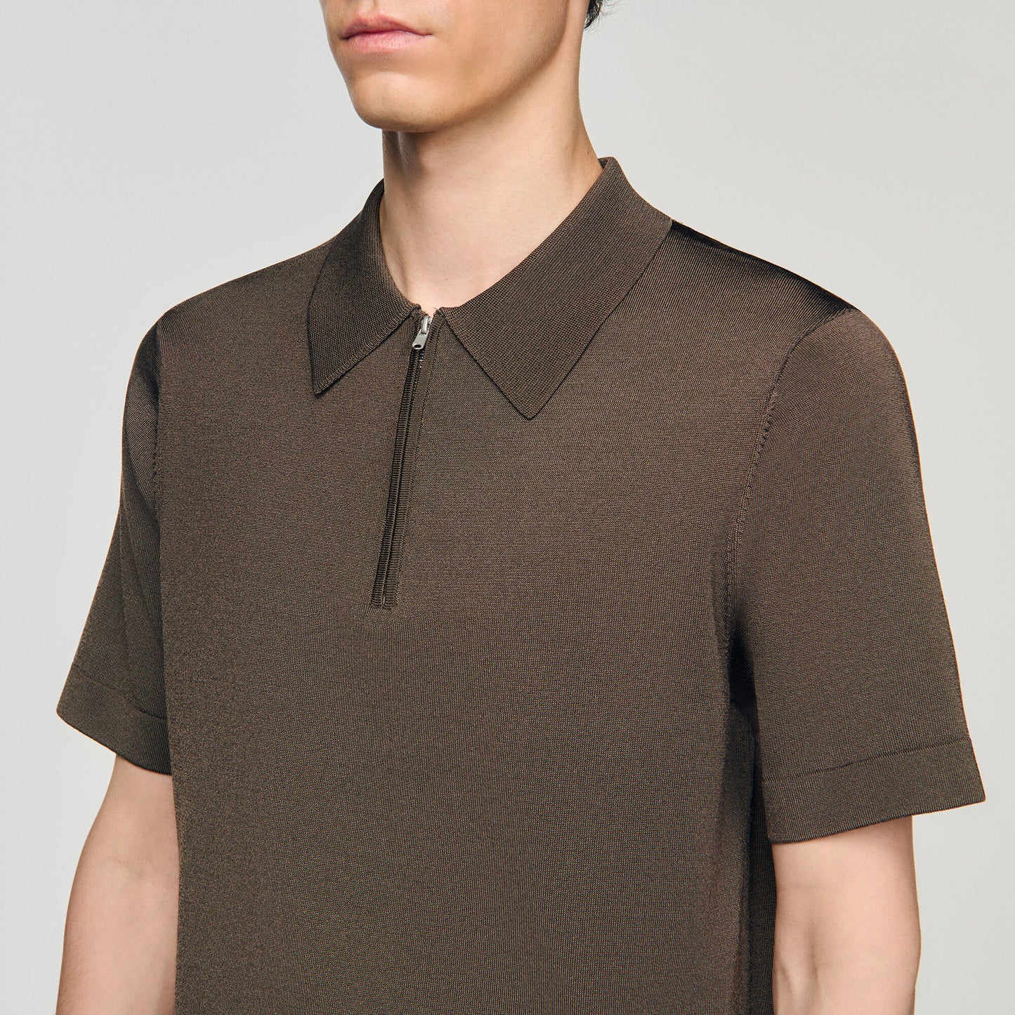 Pablo Zip Knitted Polo Shirt Taupe