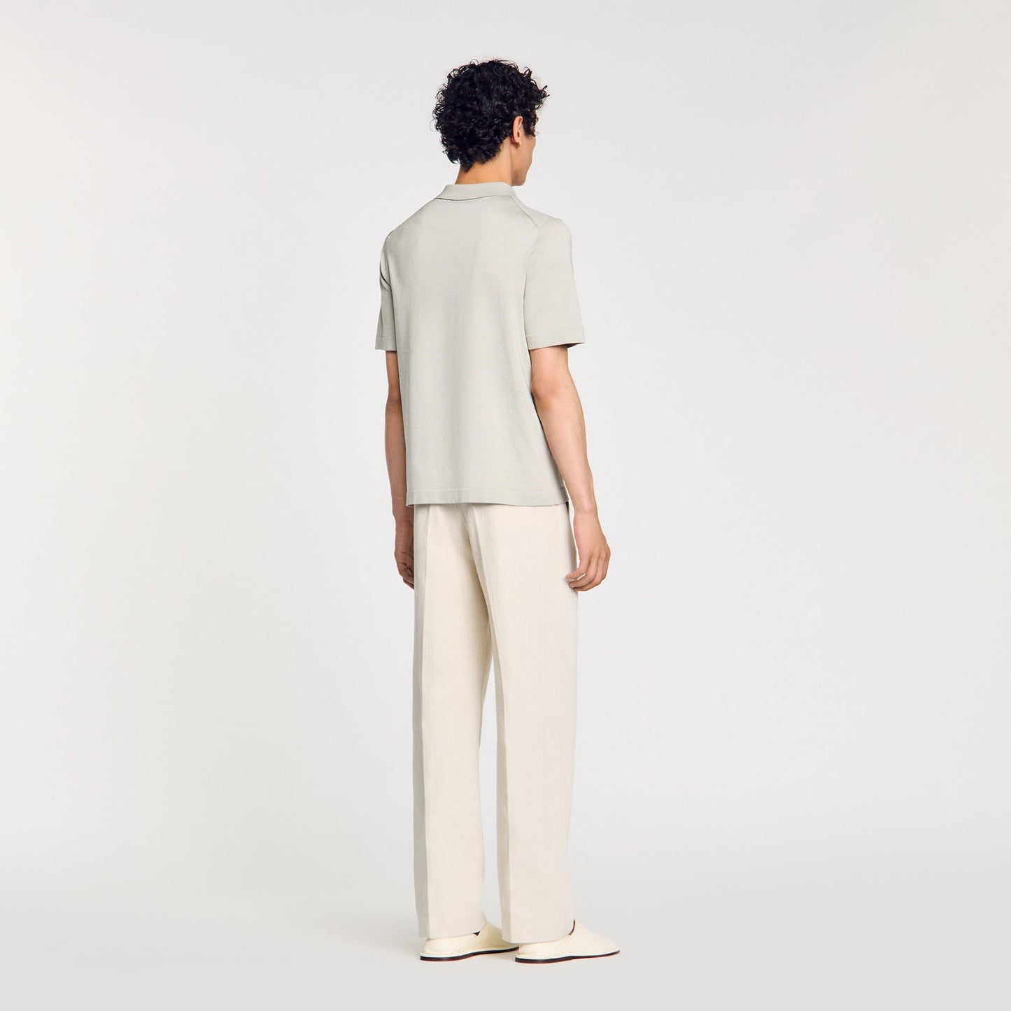 Knitted Polo Shirt With Zip Collar Steel