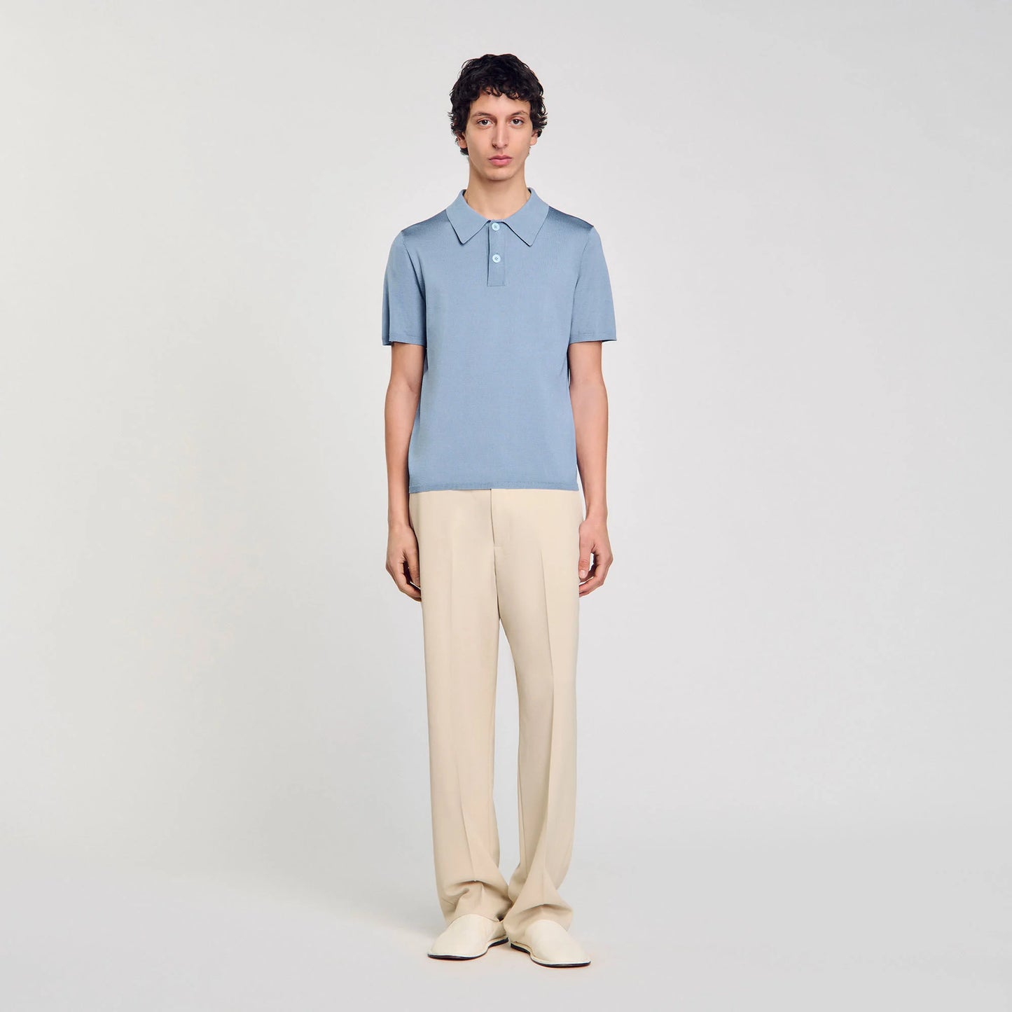 Pablo Short-Sleeve Knitted Polo Shirt Chambray