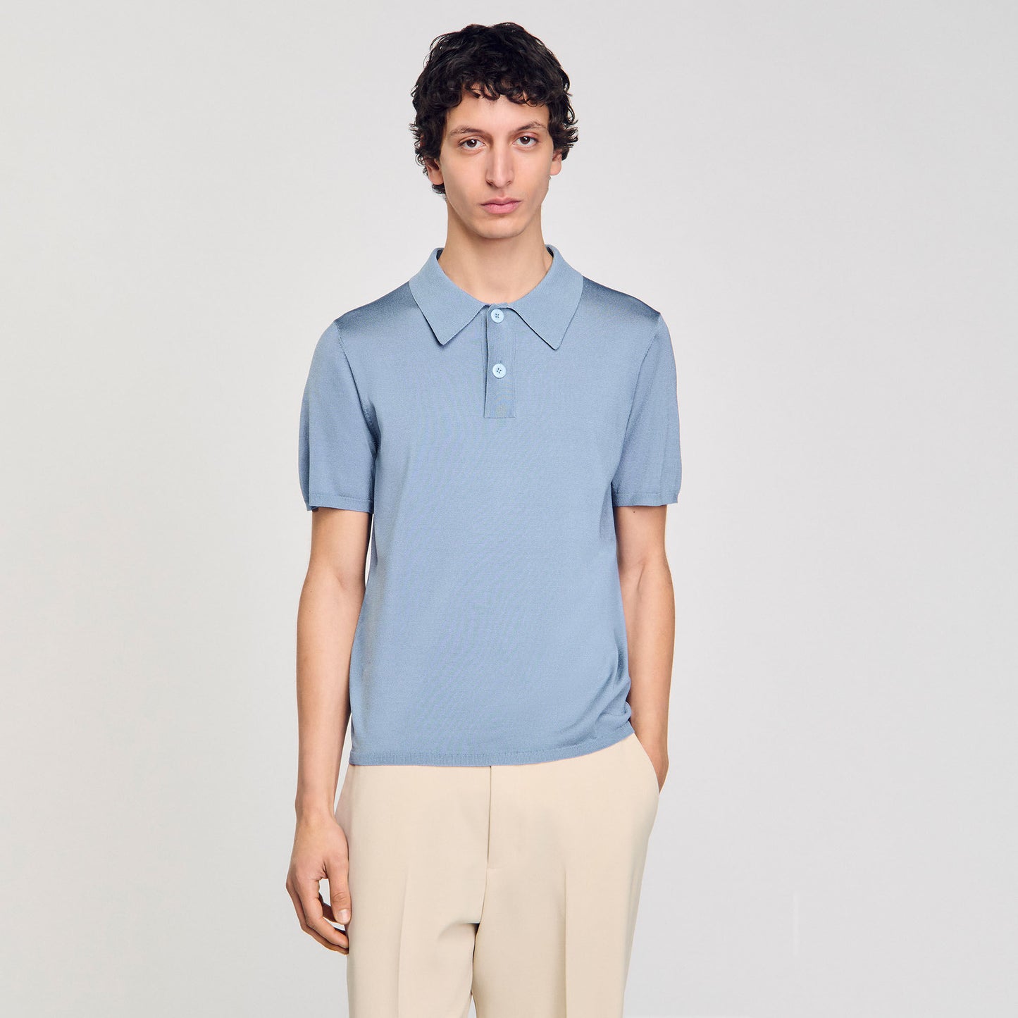 Pablo Short-Sleeve Knitted Polo Shirt Chambray