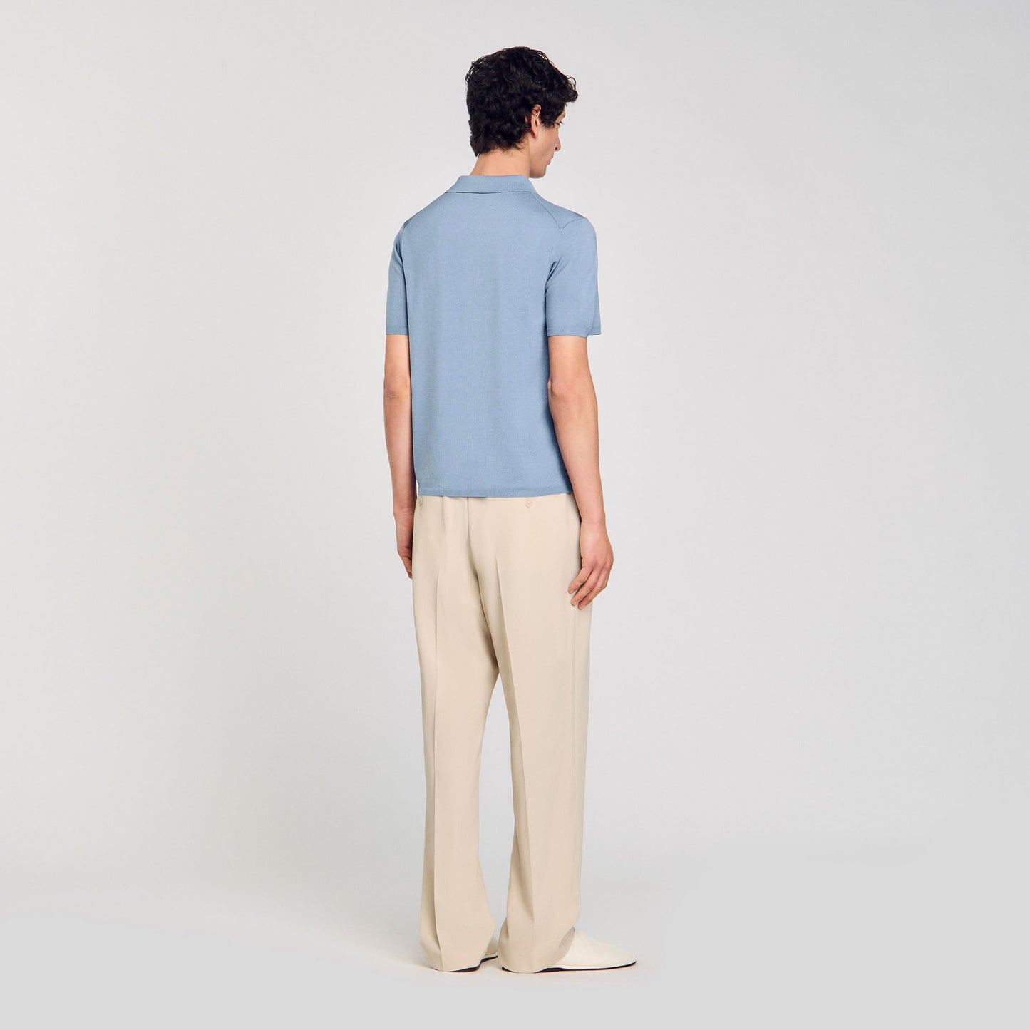 Pablo Short-Sleeve Knitted Polo Shirt Chambray