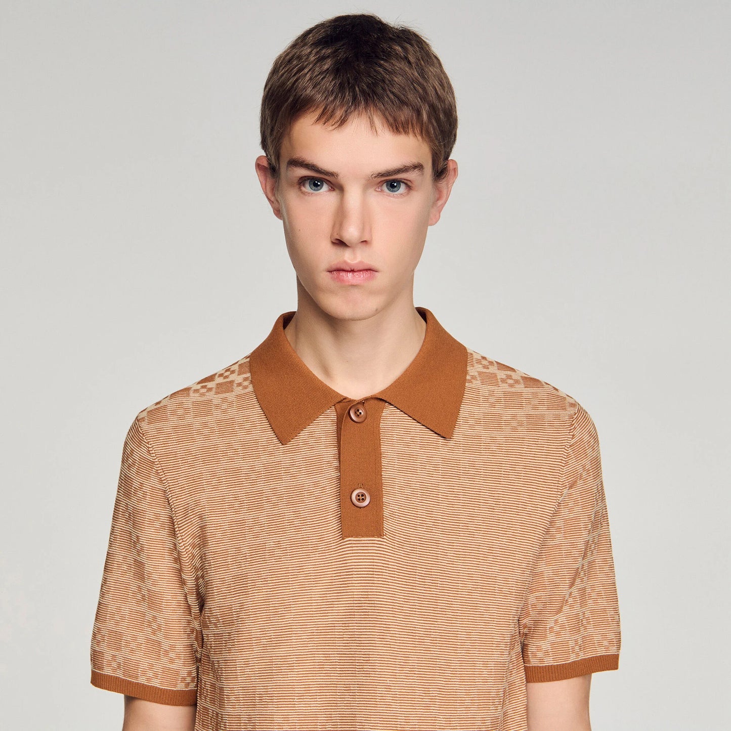 Cross Knit Polo Square Cross Polo Shirt Camel