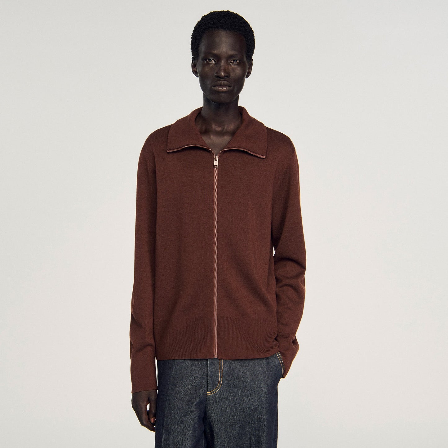 Trucker Cardigan Wool Trucker Jumper Chocolate