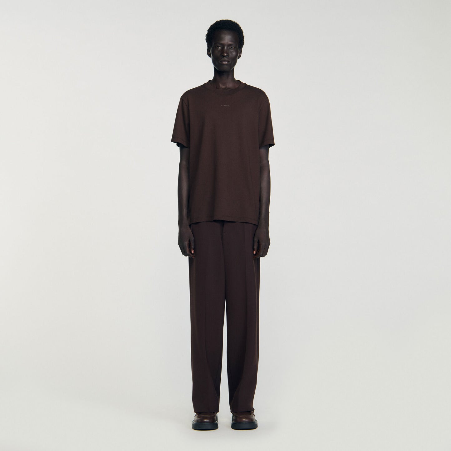 Rubber Sandro Tee Cotton T-Shirt With Logo Chocolate