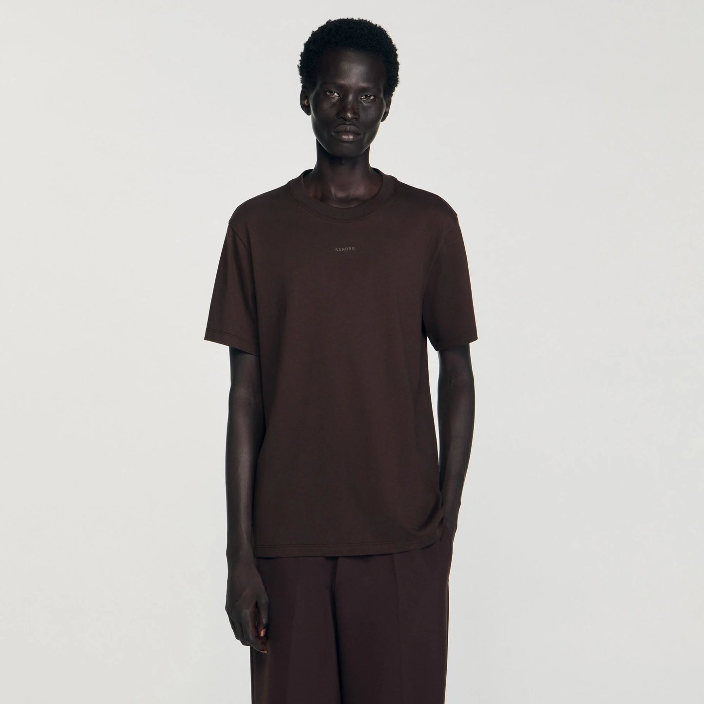 Rubber Sandro Tee Cotton T-Shirt With Logo Chocolate