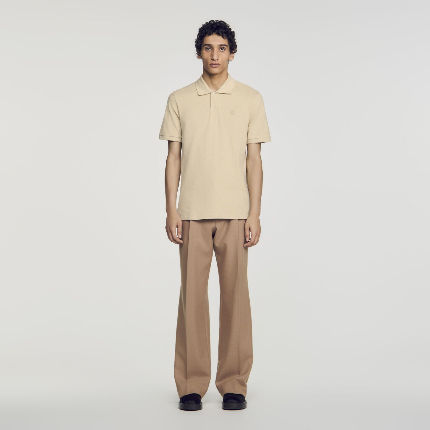 Polo Tonal Patch 4S Cotton polo shirt with leather logo Beige
