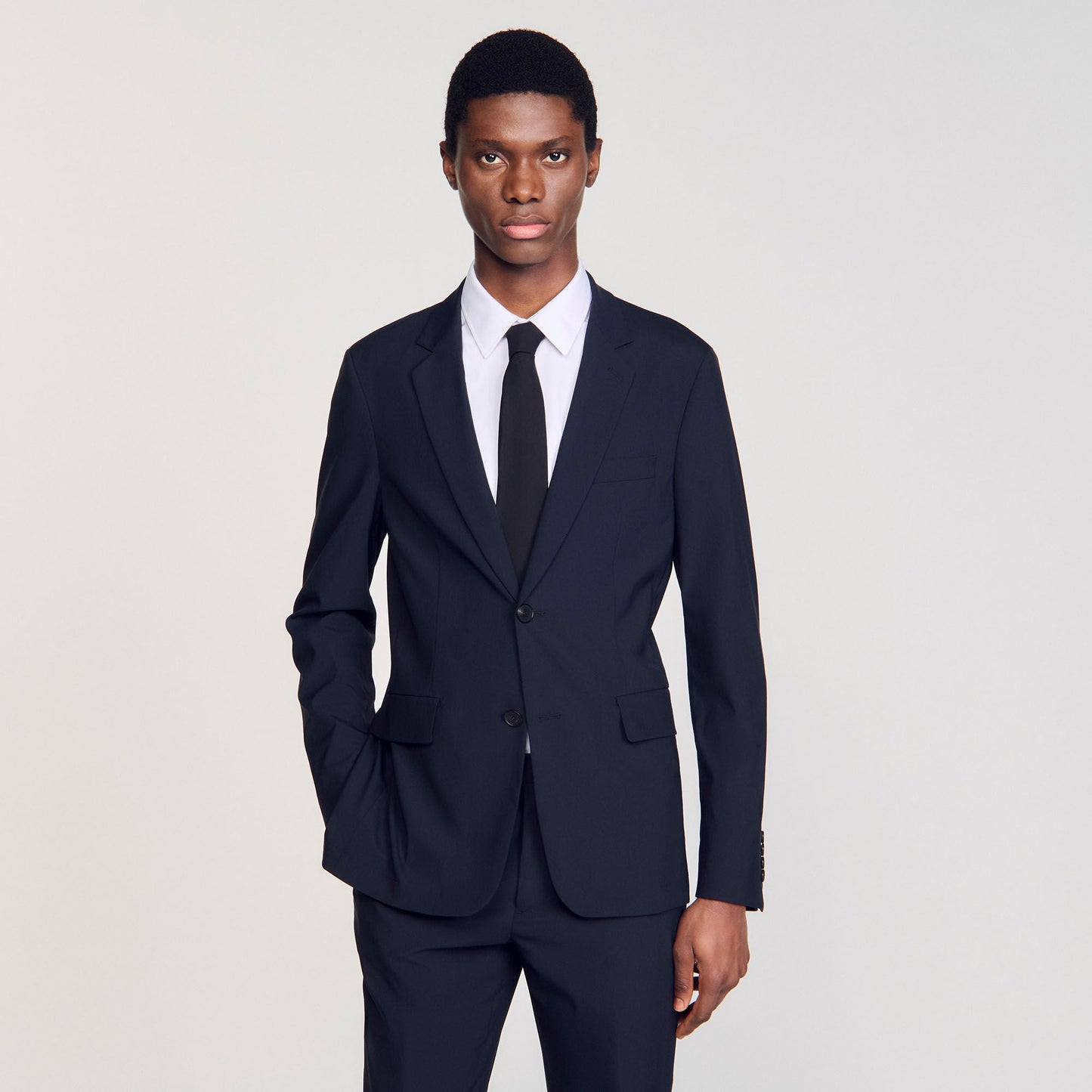 Formal Destructure Wool Stretch Wool Suit Jacket Navy Blue