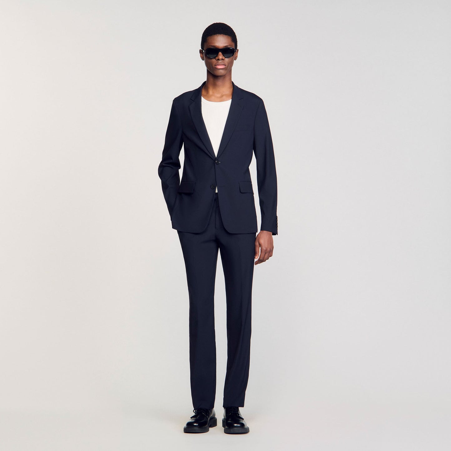 Formal Destructure Wool Stretch Wool Suit Jacket Navy Blue