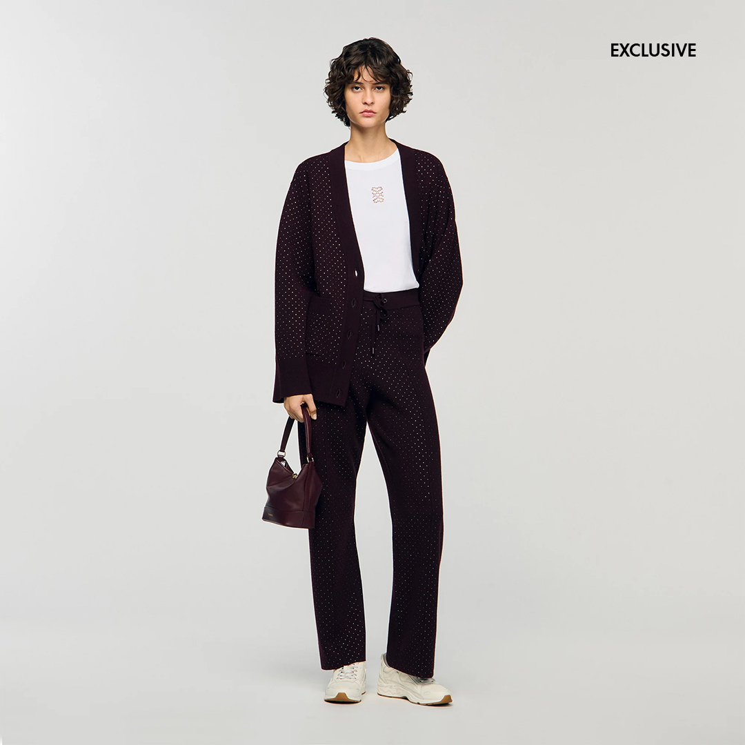 Vadim Knit Rhinestone-Covered Trousers Purple