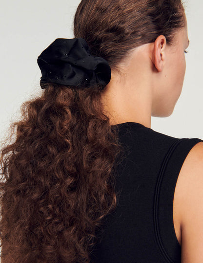 Rhinestone Scrunchie Black