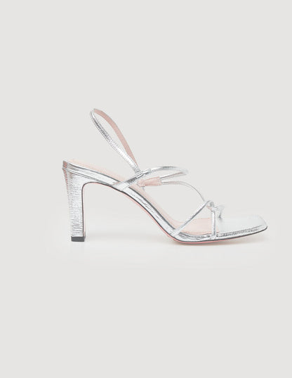 Metallic Leather Sandals Silver