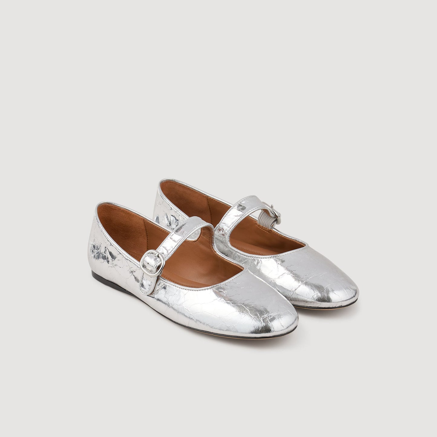 Shiny Leather Ballet Flats Silver