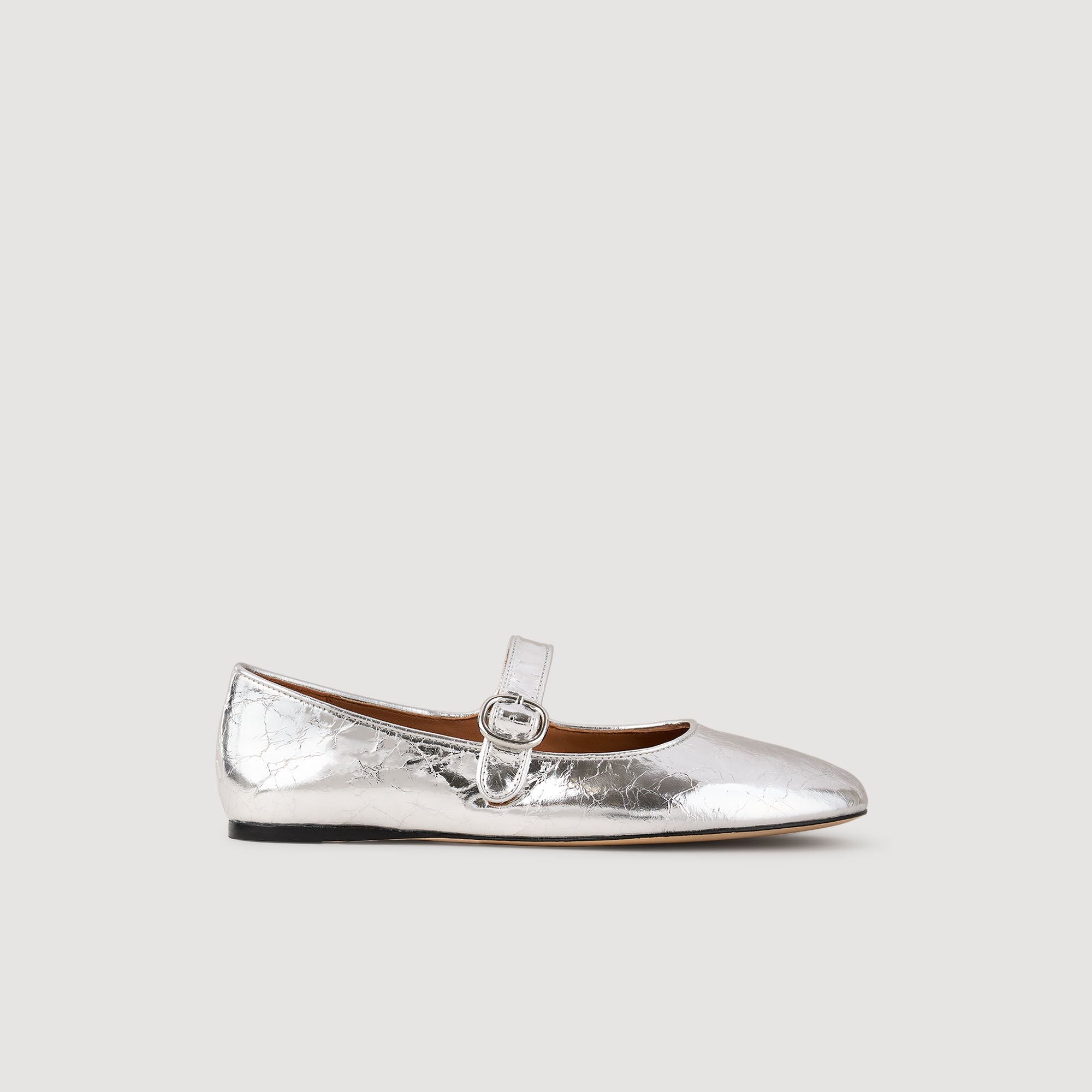 Shiny Leather Ballet Flats Silver