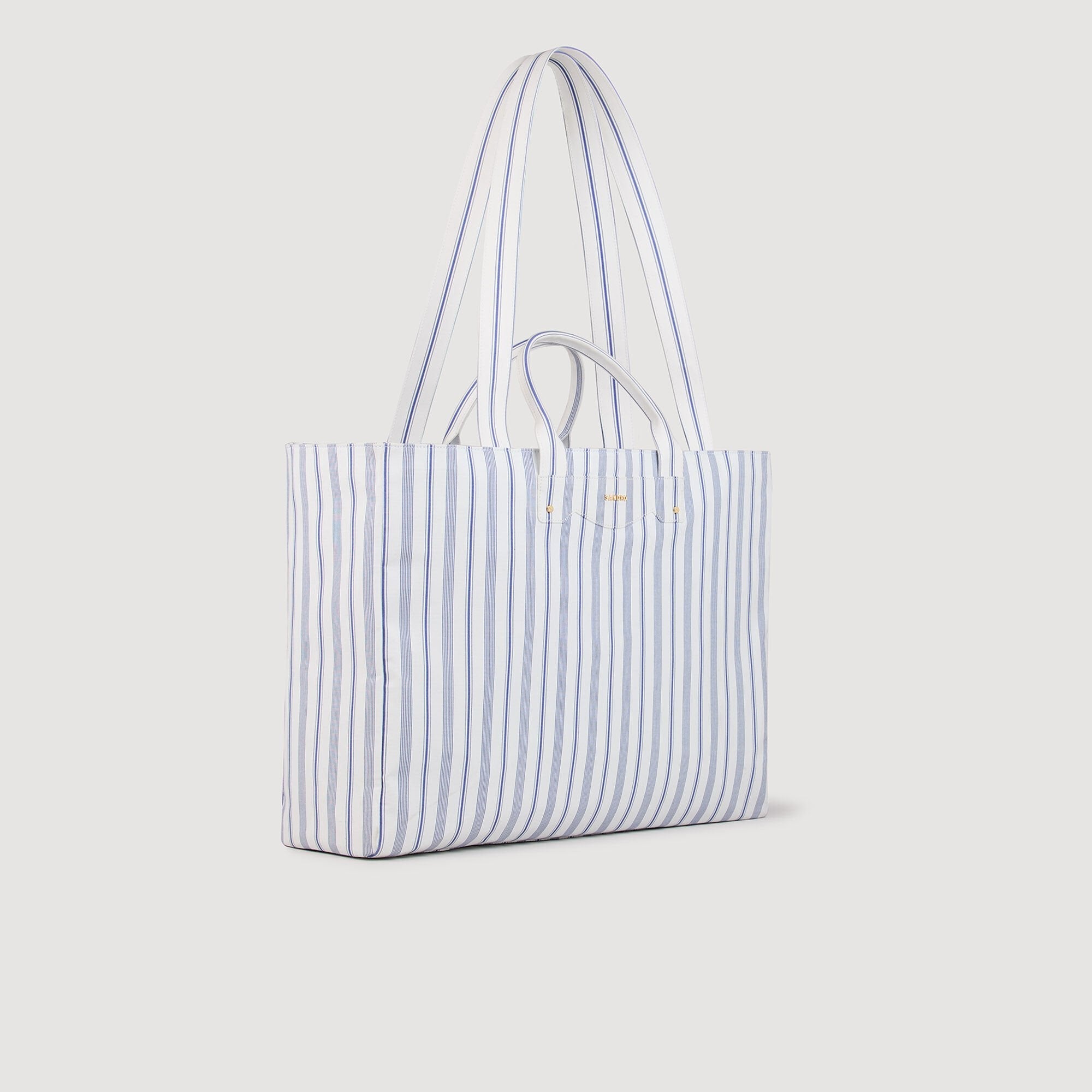 Blue / Ecru Striped canvas tote bag