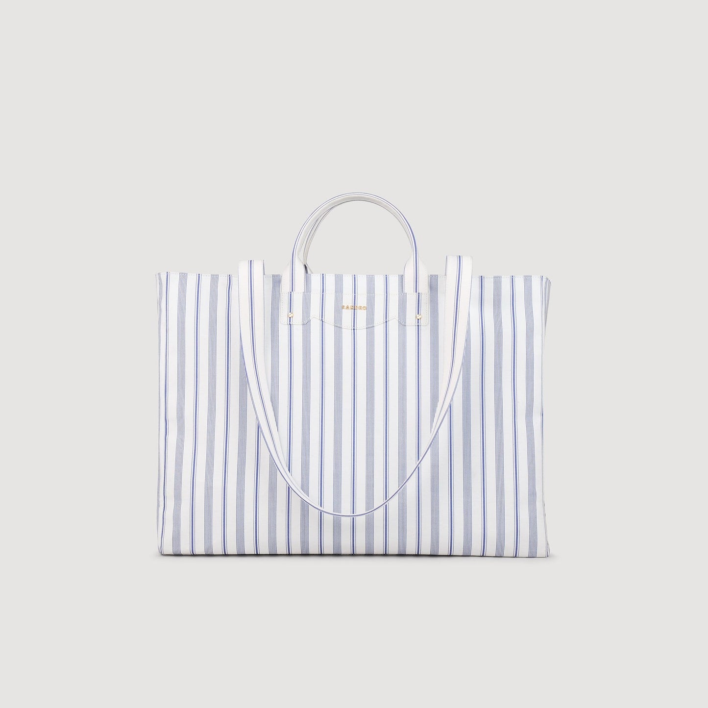 Blue / Ecru Striped canvas tote bag