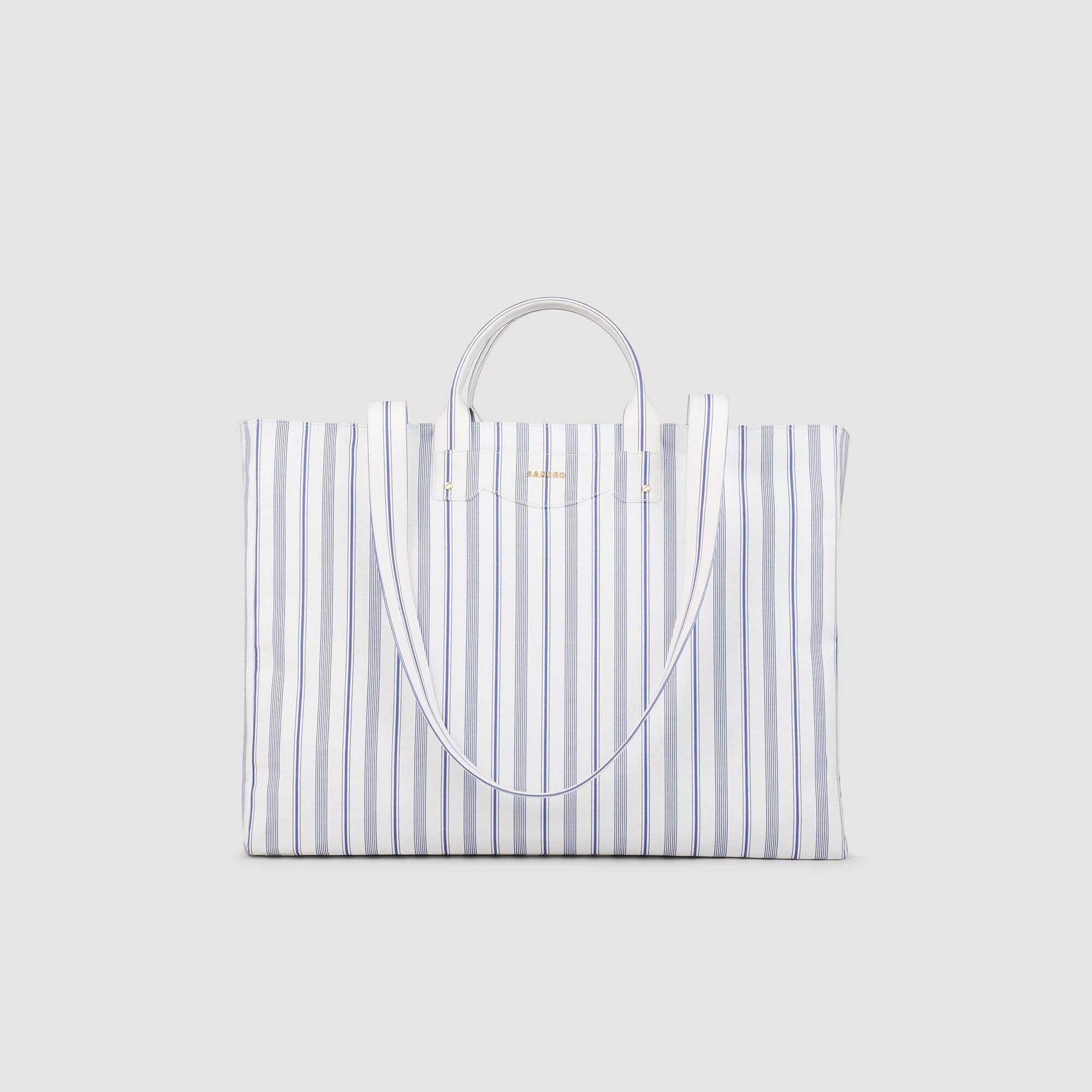 Blue / Ecru Striped canvas tote bag