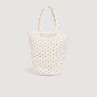 Lanea Beaded Crochet Bucket Bag CREAM