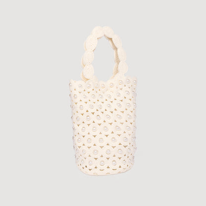Lanea Beaded Crochet Bucket Bag CREAM