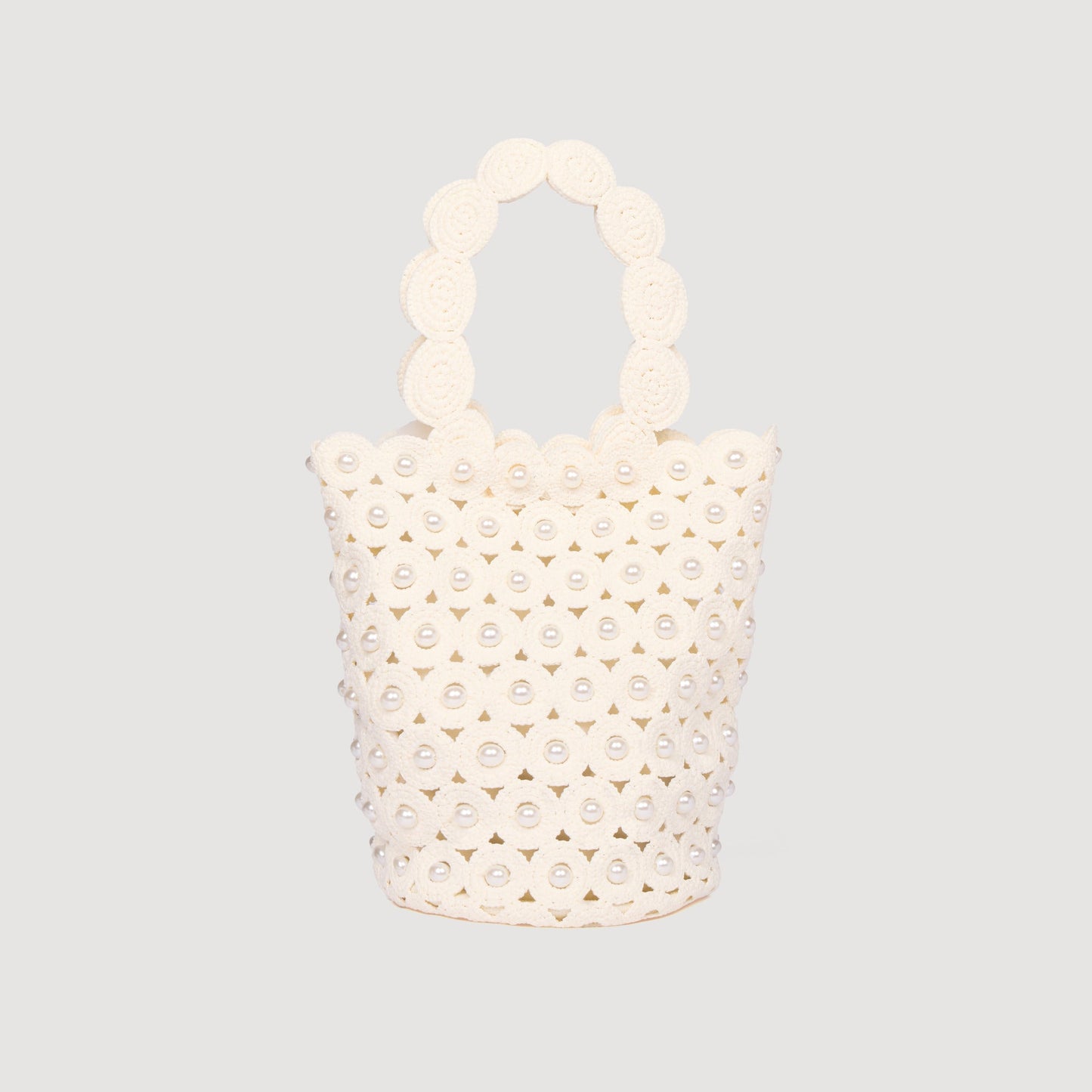 Lanea Beaded Crochet Bucket Bag CREAM