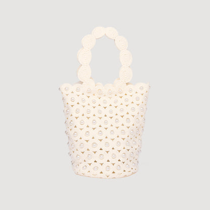 Lanea Beaded Crochet Bucket Bag CREAM