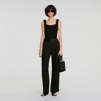 Venise Knit bodysuit with beaded flowers Black