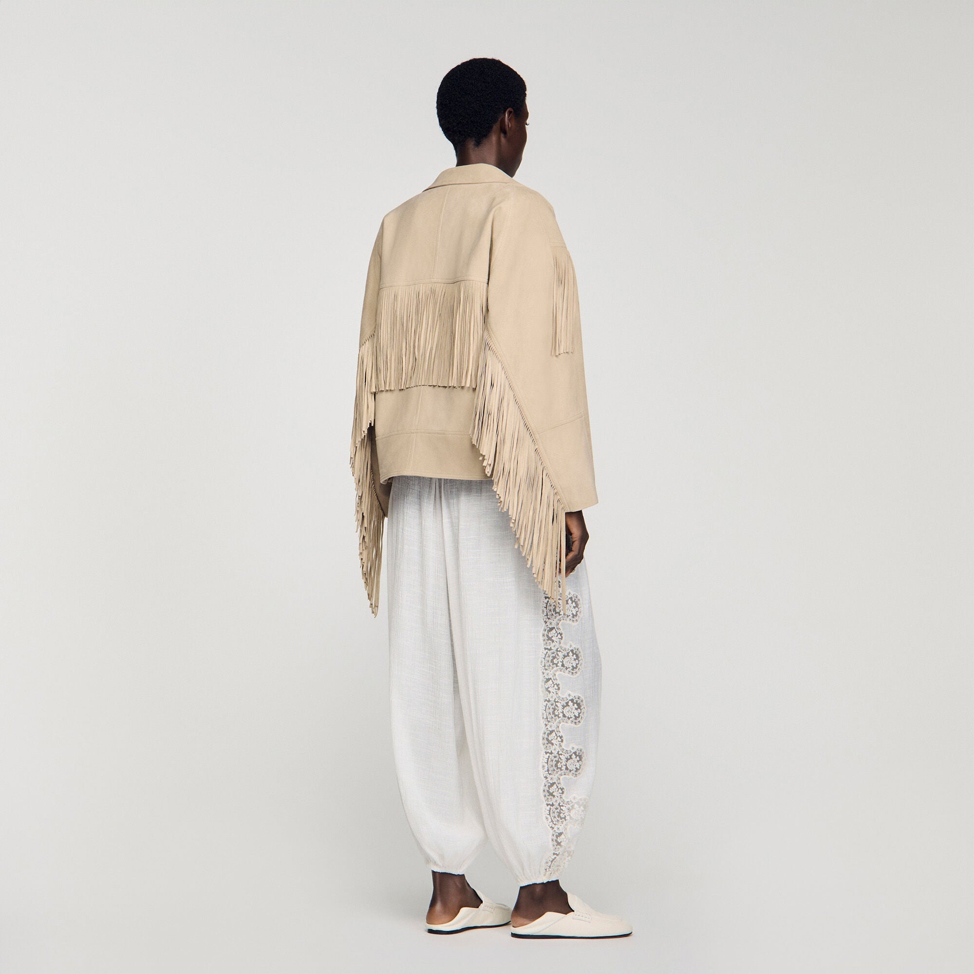 Jackie Fringed Suede Jacket Beige