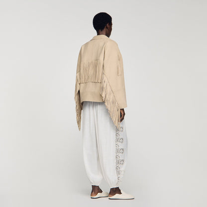 Jackie Fringed Suede Jacket Beige