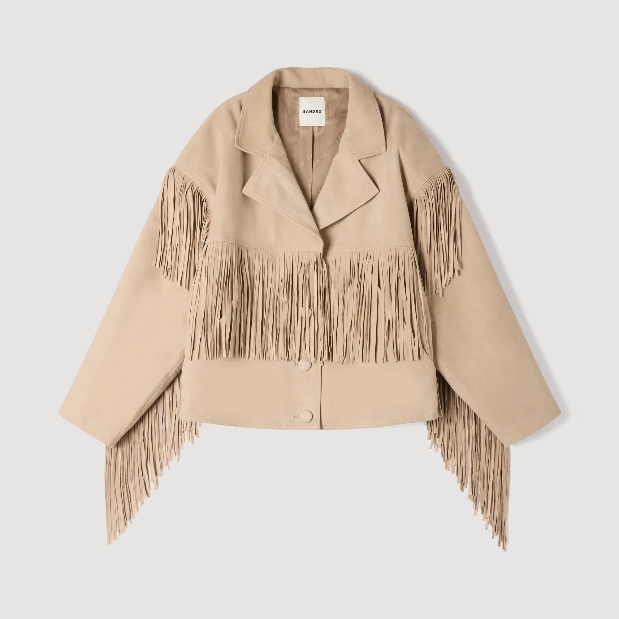 Jackie Fringed Suede Jacket Beige