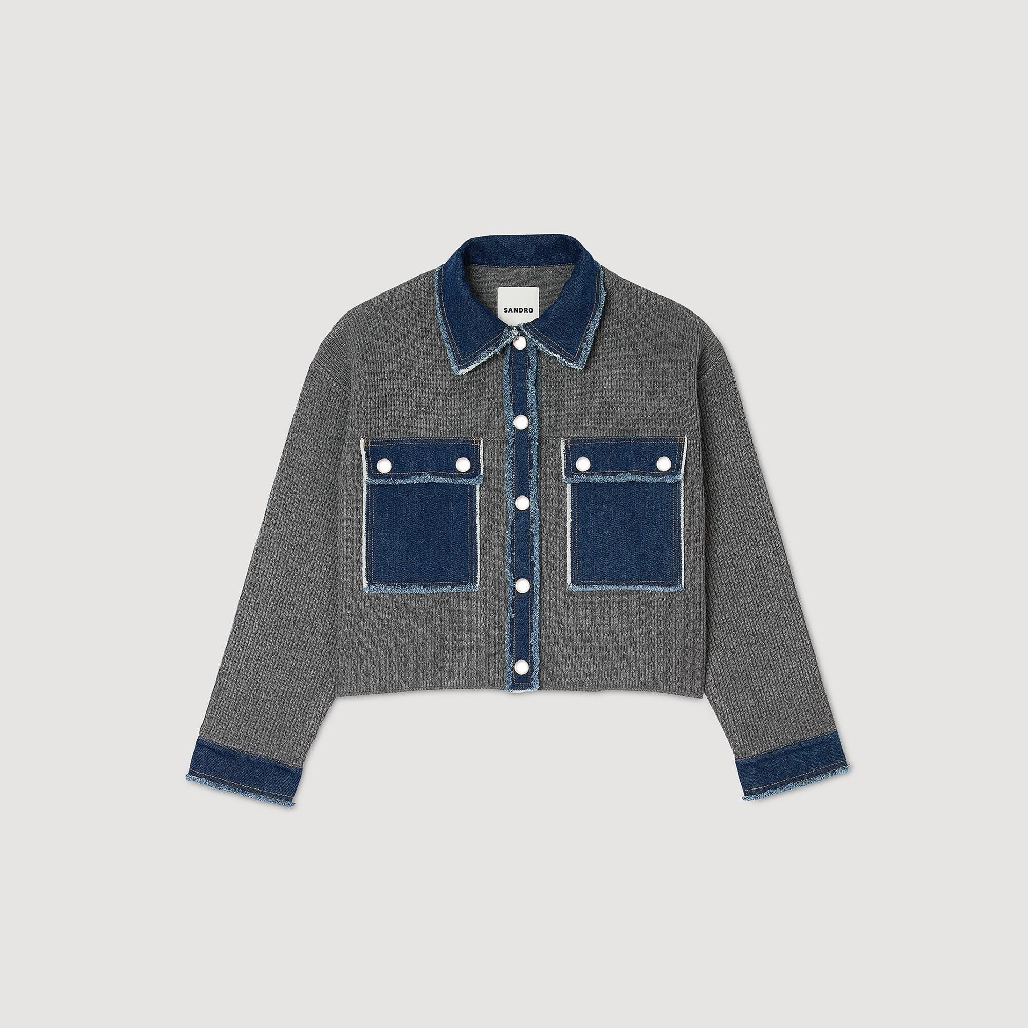 Denim And Knitwear Coatigan Grey