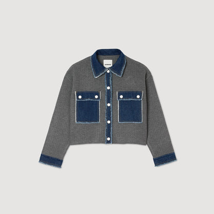 Denim And Knitwear Coatigan Grey